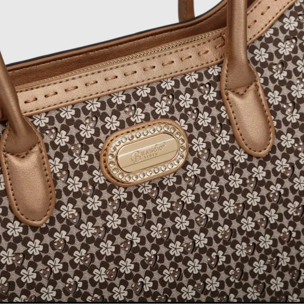 Chic Patterned Tote Bag in Brown and Tan - Picture 4 of 6